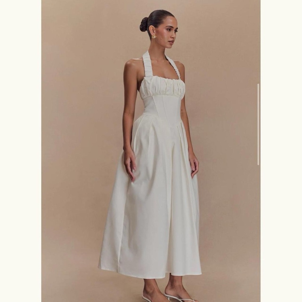 Meshki White Pleated Halter Midi Dress - Picture 4 of 9